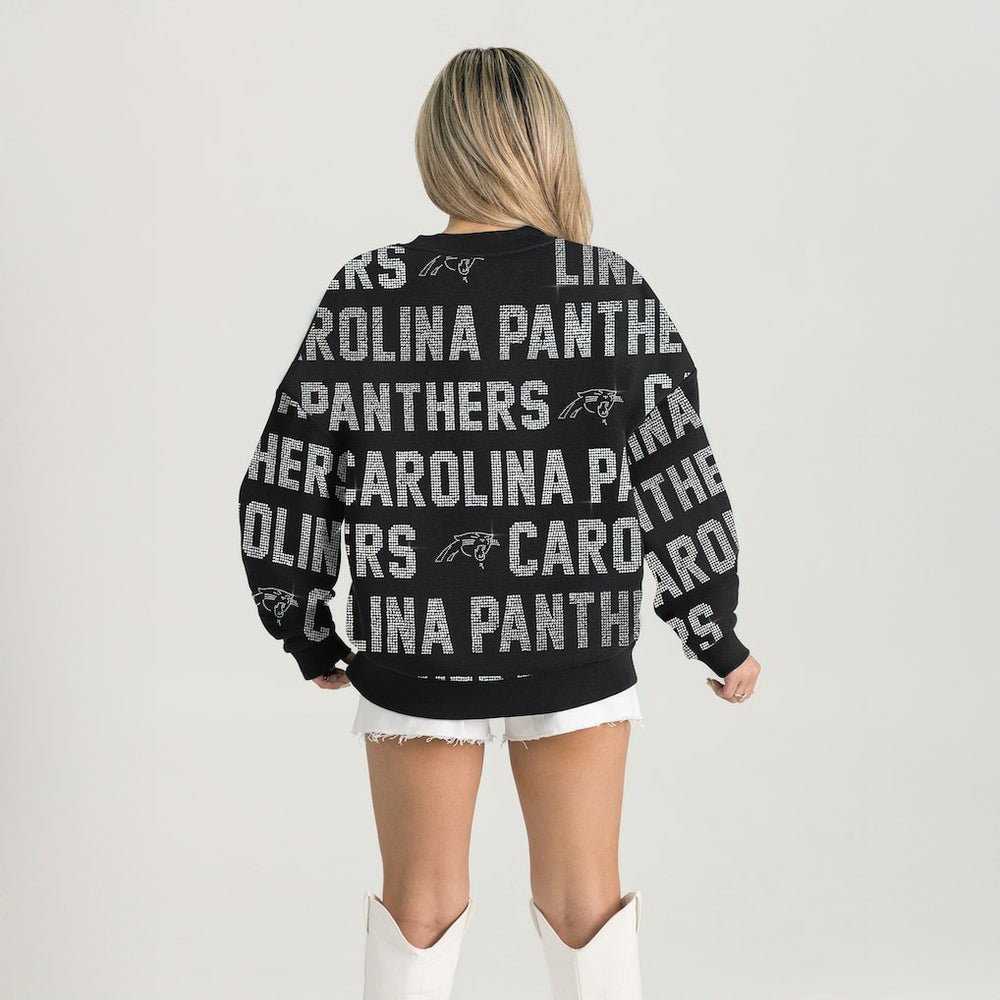 Carolina Panthers Gameday Couture Women's Oversized Hype Era Rhinestone Text Sweatshirt | NFL Hot