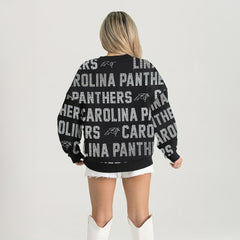 Carolina Panthers Gameday Couture Women's Oversized Hype Era Rhinestone Text Sweatshirt | NFL Hot