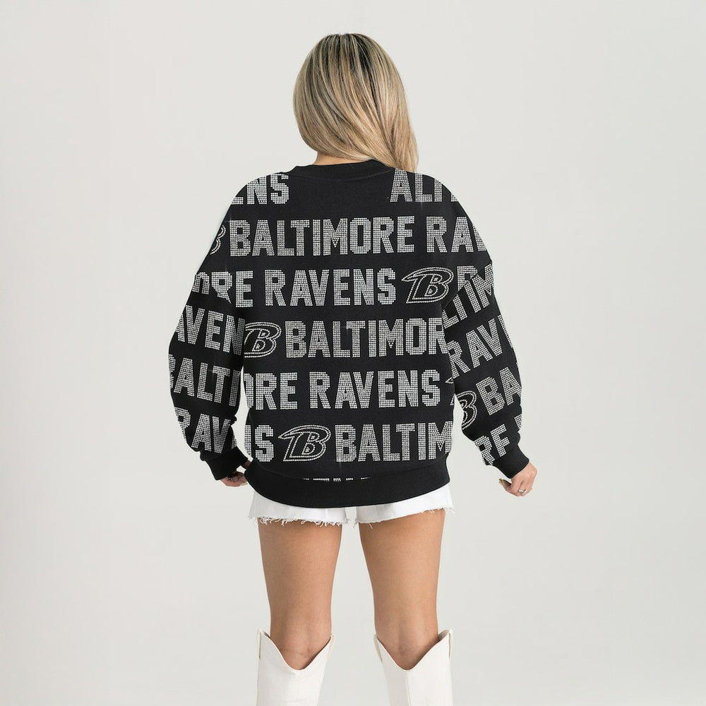 Baltimore Ravens Gameday Couture Women's Oversized Hype Era Rhinestone Text Sweatshirt | NFL Outlet