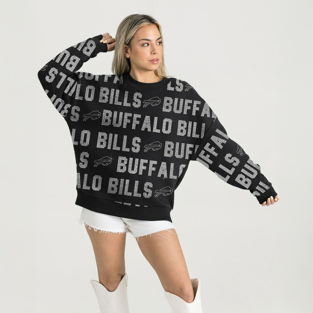 Buffalo Bills Gameday Couture Women's Oversized Hype Era Rhinestone Text Sweatshirt | NFL Discount