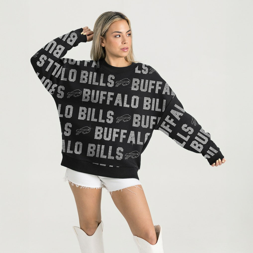 Buffalo Bills Gameday Couture Women's Oversized Hype Era Rhinestone Text Sweatshirt | NFL Discount