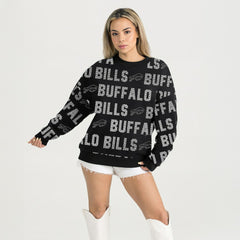 Buffalo Bills Gameday Couture Women's Oversized Hype Era Rhinestone Text Sweatshirt | NFL Discount