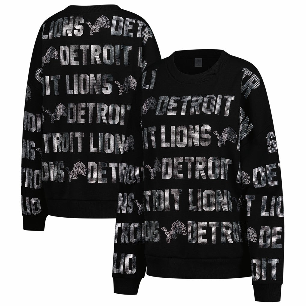 Detroit Lions Gameday Couture Women's Oversized Hype Era Rhinestone Text Sweatshirt | NFL New