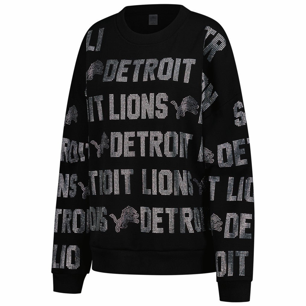 Detroit Lions Gameday Couture Women's Oversized Hype Era Rhinestone Text Sweatshirt | NFL New