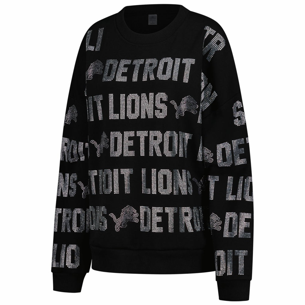 Detroit Lions Gameday Couture Women's Oversized Hype Era Rhinestone Text Sweatshirt | NFL New