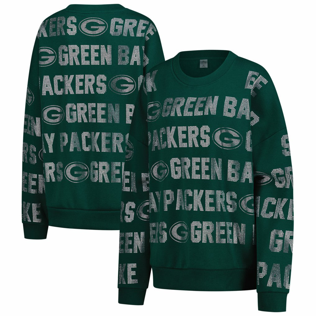 Green Bay Packers Gameday Couture Women's Oversized Hype Era Rhinestone Text Sweatshirt | NFL New