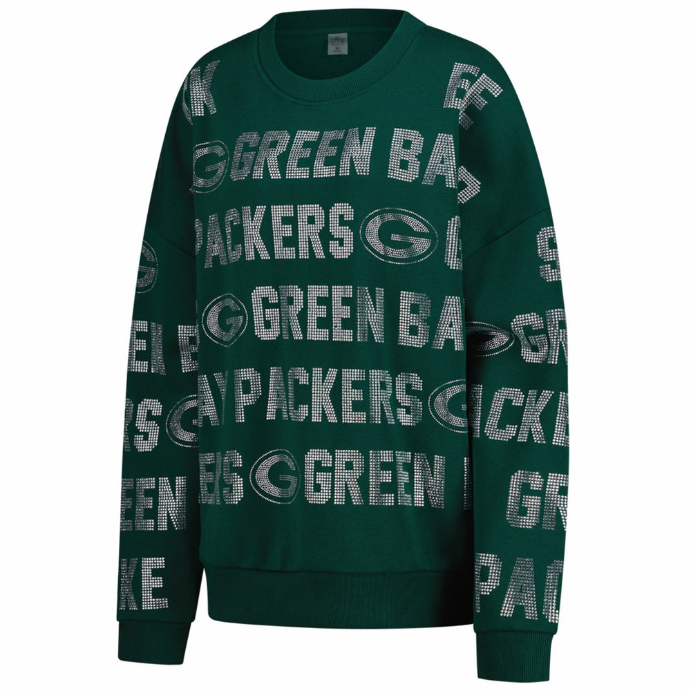 Green Bay Packers Gameday Couture Women's Oversized Hype Era Rhinestone Text Sweatshirt | NFL New