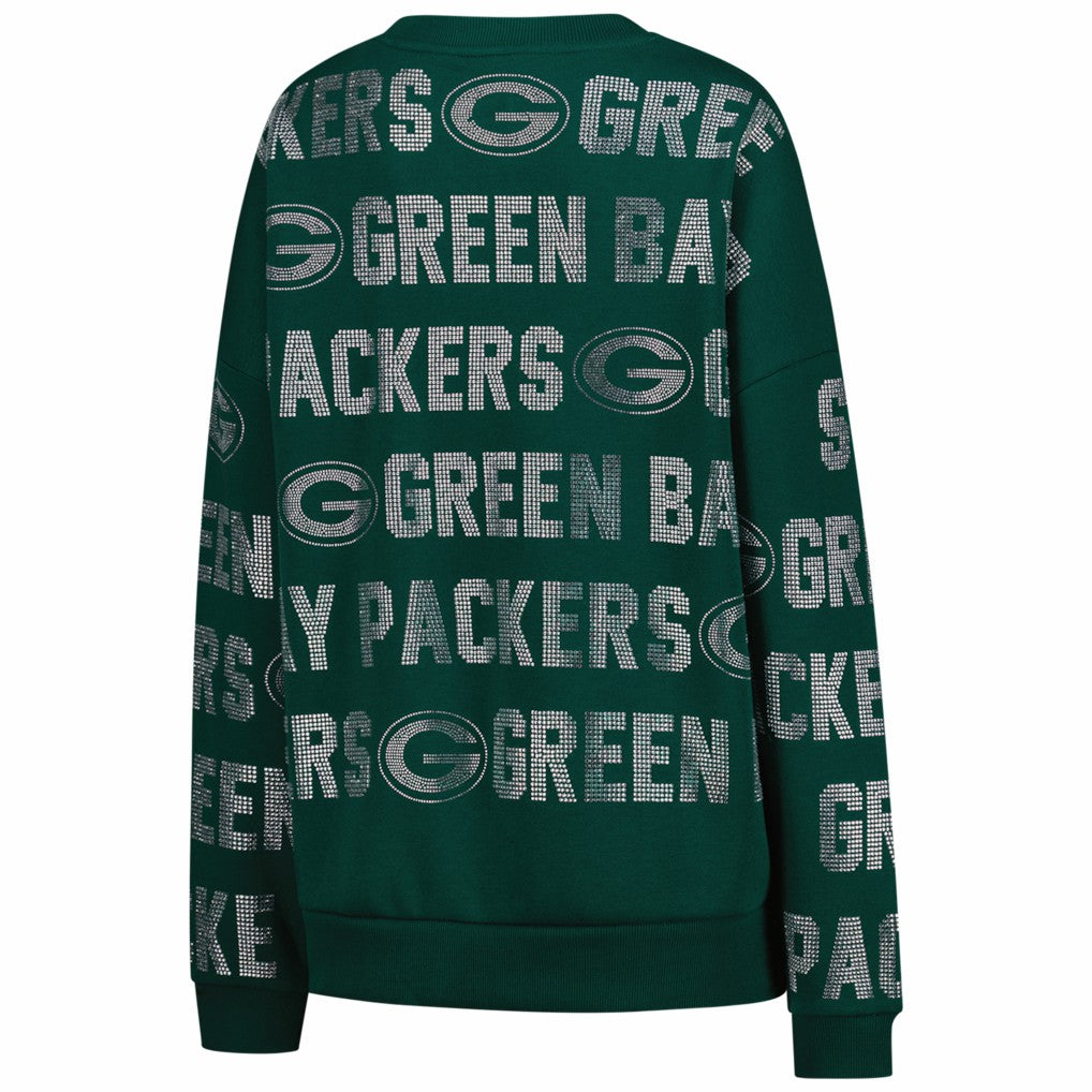 Green Bay Packers Gameday Couture Women's Oversized Hype Era Rhinestone Text Sweatshirt | NFL New