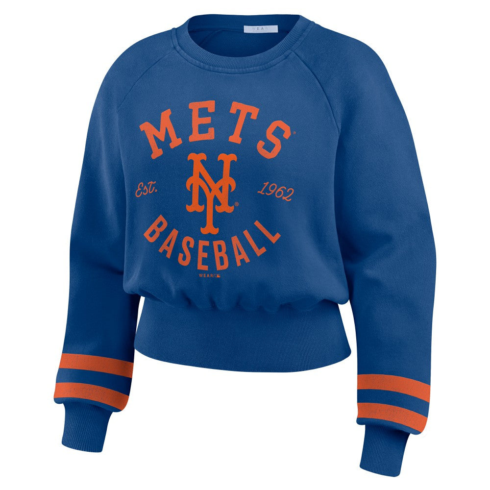 New York Mets WEAR by Erin Andrews Women's Vintage Washed Cropped Pullover Sweatshirt - MLB Pullover
