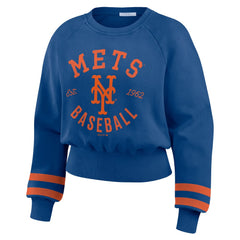 New York Mets WEAR by Erin Andrews Women's Vintage Washed Cropped Pullover Sweatshirt - MLB Pullover