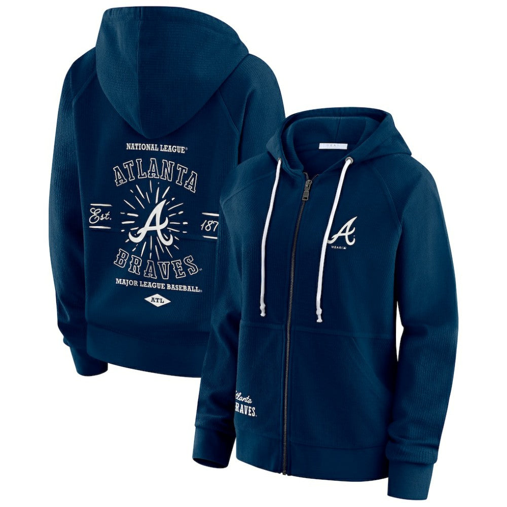 Atlanta Braves WEAR by Erin Andrews Women's Vintage Full-Zip Raglan Hoodie - MLB Hoodies