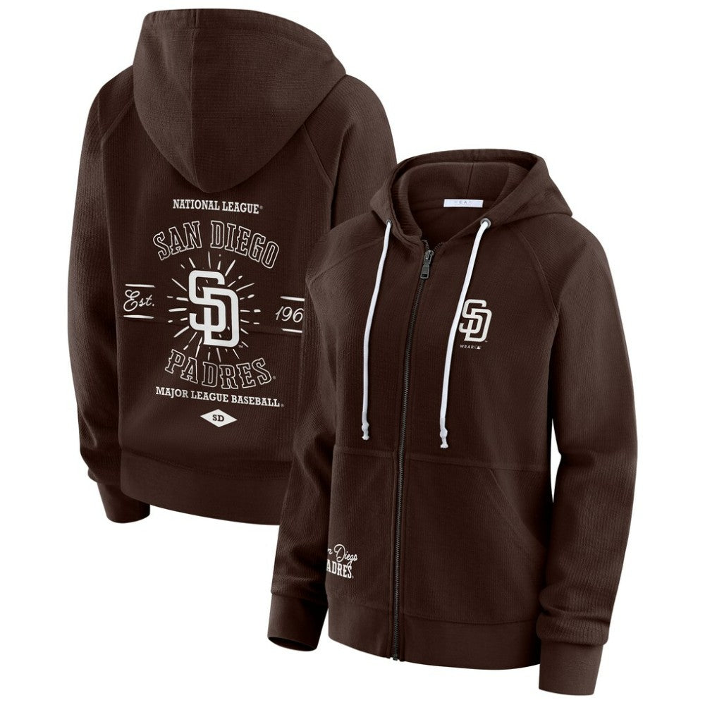 San Diego Padres WEAR by Erin Andrews Women's Vintage Full-Zip Raglan Hoodie - MLB Hoodies