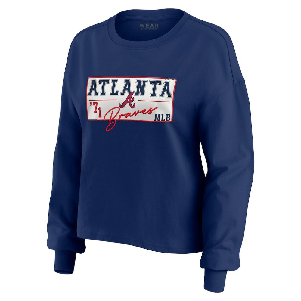 Atlanta Braves WEAR by Erin Andrews Women's Heavy Rugby Jersey Cropped Long Sleeve T-Shirt & Shorts Lounge Set - MLB Jerseys