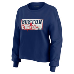 Boston Red Sox WEAR by Erin Andrews Women's Heavy Rugby Jersey Cropped Long Sleeve T-Shirt & Shorts Lounge Set - MLB Jerseys