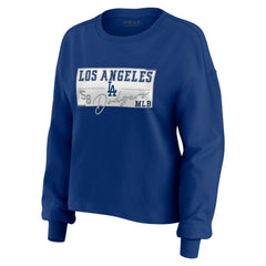Los Angeles Dodgers WEAR by Erin Andrews Women's Heavy Rugby Jersey Cropped Long Sleeve T-Shirt & Shorts Lounge Set - MLB Jerseys