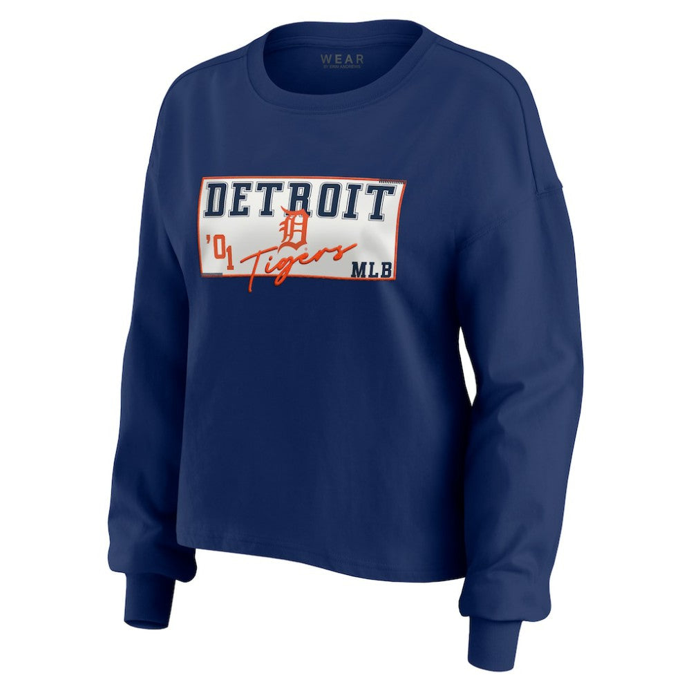 Detroit Tigers WEAR by Erin Andrews Women's Heavy Rugby Jersey Cropped Long Sleeve T-Shirt & Shorts Lounge Set - MLB Jerseys