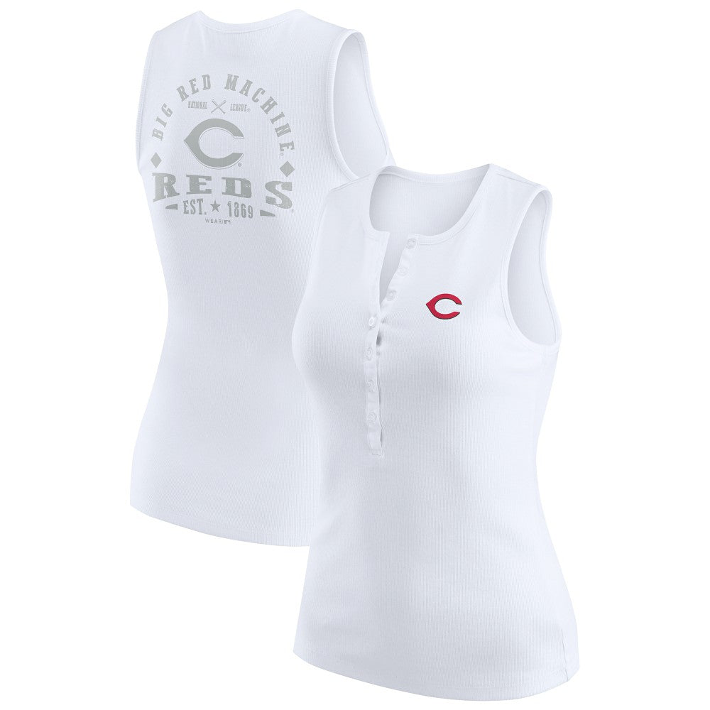 Cincinnati Reds WEAR by Erin Andrews Women's Rib-Knit Henley Tank Top - MLB Tanks