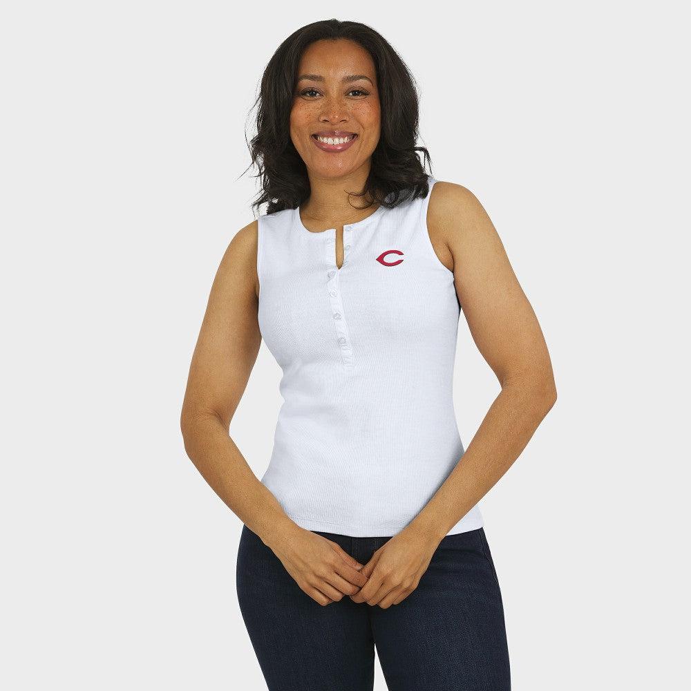 Cincinnati Reds WEAR by Erin Andrews Women's Rib-Knit Henley Tank Top - MLB Tanks