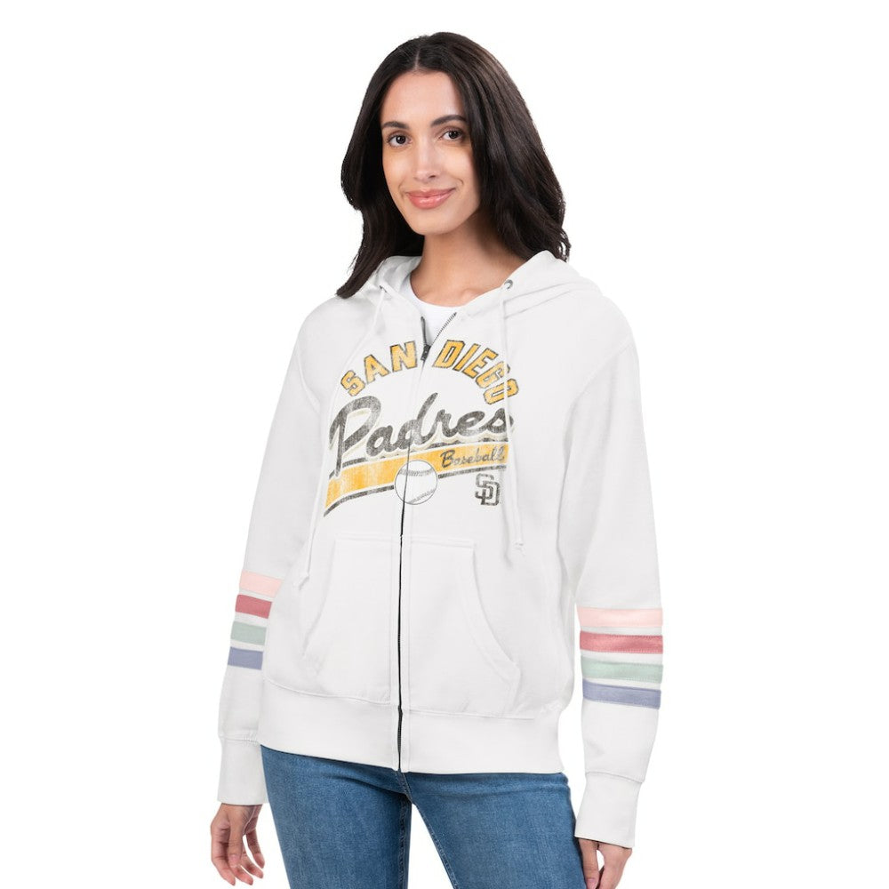 San Diego Padres G-III 4Her by Carl Banks Women's Naamah Sleeve Stripe Fleece Full-Zip Hoodie - MLB Hoodies