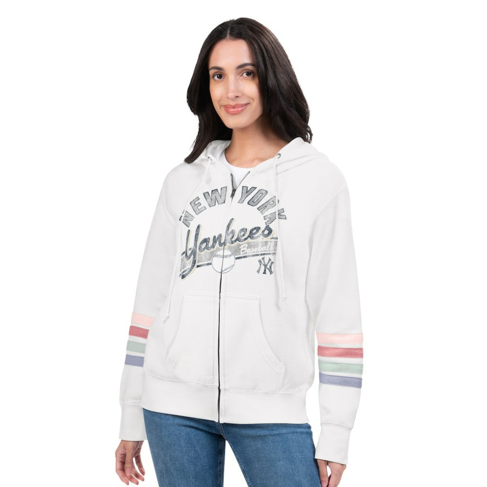 New York Yankees G-III 4Her by Carl Banks Women's Naamah Sleeve Stripe Fleece Full-Zip Hoodie - MLB Hoodies