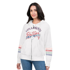 Philadelphia Phillies G-III 4Her by Carl Banks Women's Naamah Sleeve Stripe Fleece Full-Zip Hoodie - MLB Hoodies