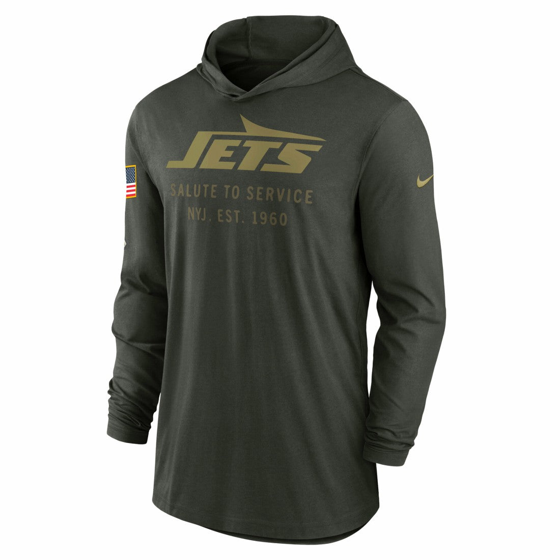 New York Jets 2025 Salute to Service Sideline Dri-FIT Lightweight Hooded Pullover | NFL New