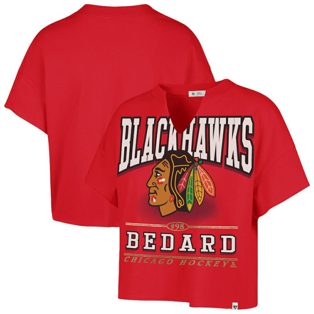 Connor Bedard Chicago Blackhawks '47 Women's Elation Name & Number Oversized Notch Neck T-Shirt -  NHL T-shirts