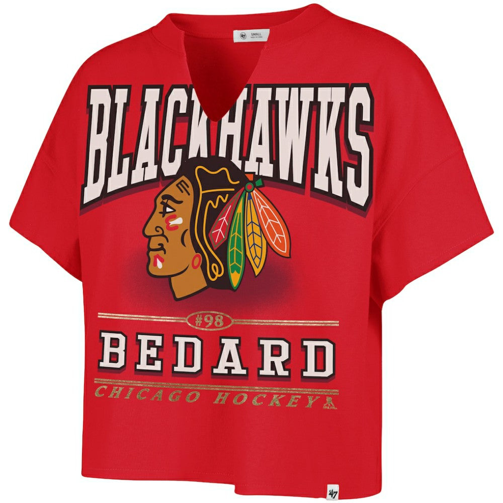Connor Bedard Chicago Blackhawks '47 Women's Elation Name & Number Oversized Notch Neck T-Shirt -  NHL T-shirts