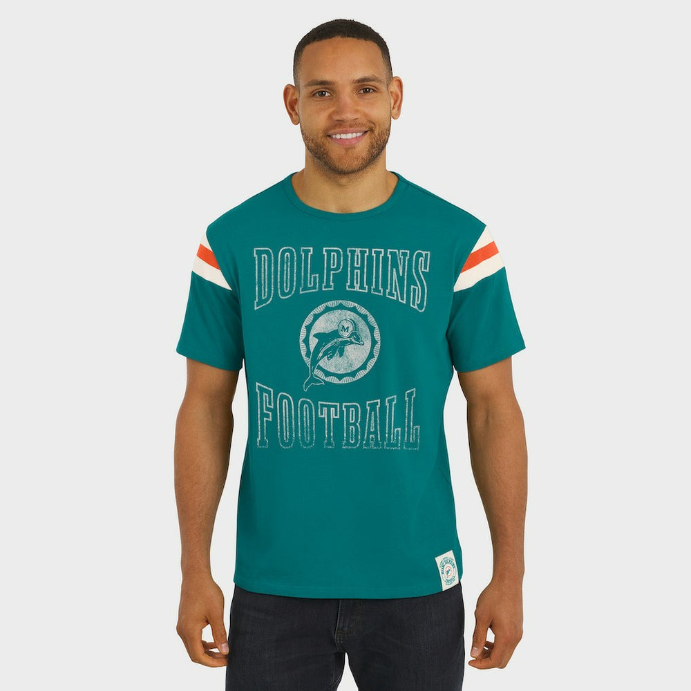 Miami Dolphins Darius Rucker Collection Distressed Throwback Shoulder Stripe T-Shirt | NFL New