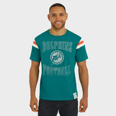 Miami Dolphins Darius Rucker Collection Distressed Throwback Shoulder Stripe T-Shirt | NFL New