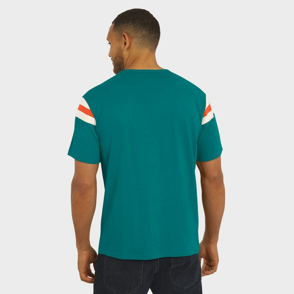 Miami Dolphins Darius Rucker Collection Distressed Throwback Shoulder Stripe T-Shirt | NFL New