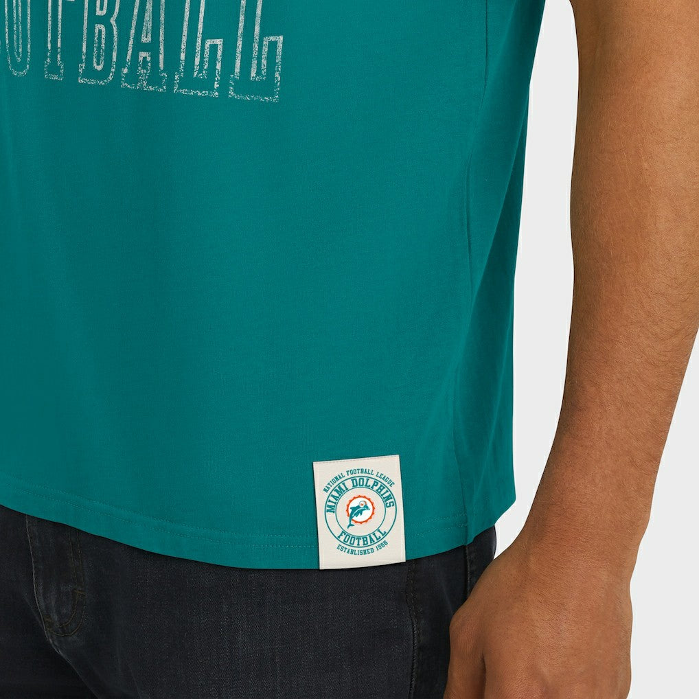 Miami Dolphins Darius Rucker Collection Distressed Throwback Shoulder Stripe T-Shirt | NFL New