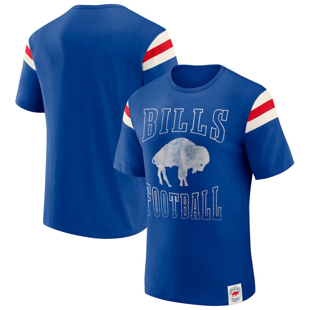 Buffalo Bills Darius Rucker Collection Distressed Throwback Shoulder Stripe T-Shirt | NFL Outlet