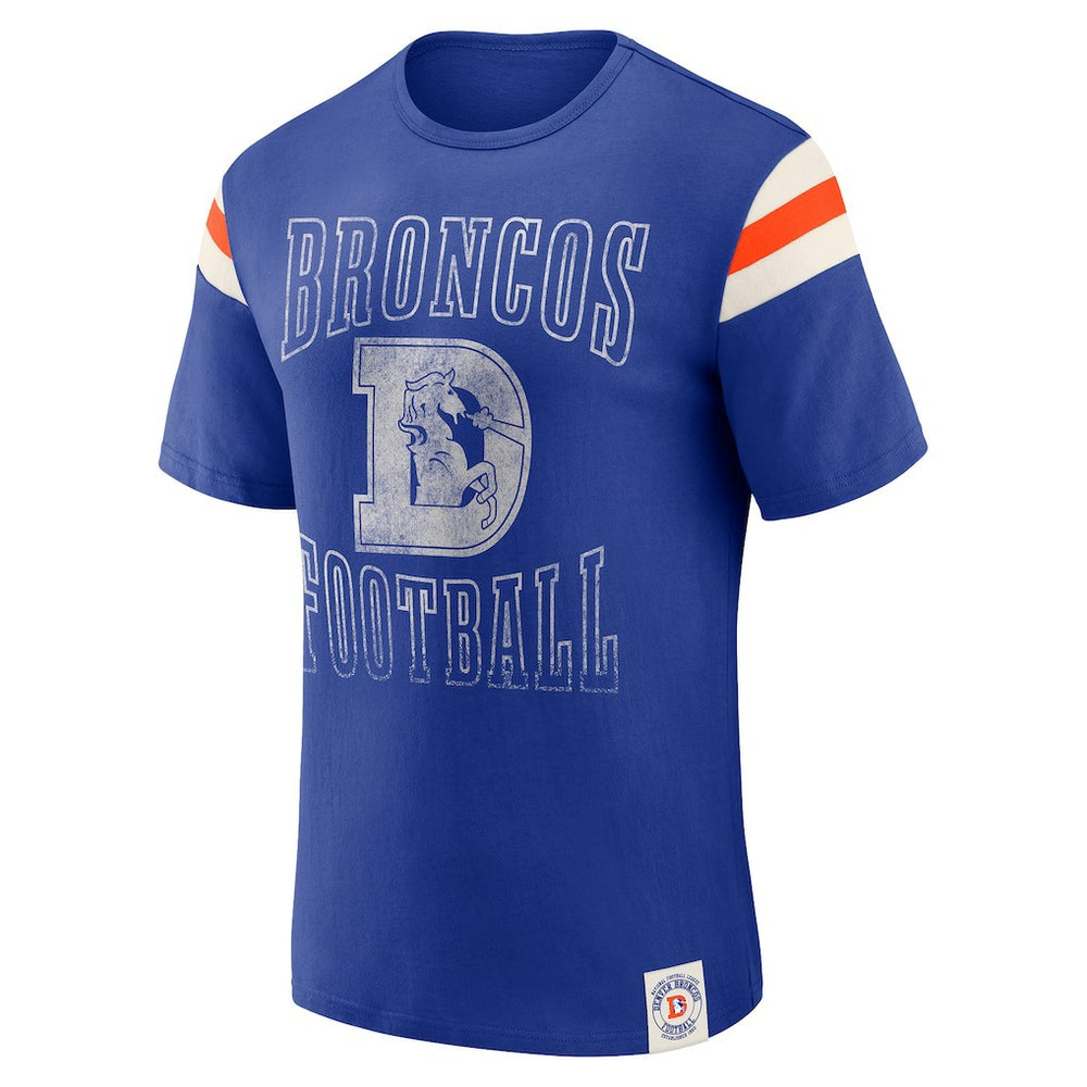 Denver Broncos Darius Rucker Collection Distressed Throwback Shoulder Stripe T-Shirt | NFL US