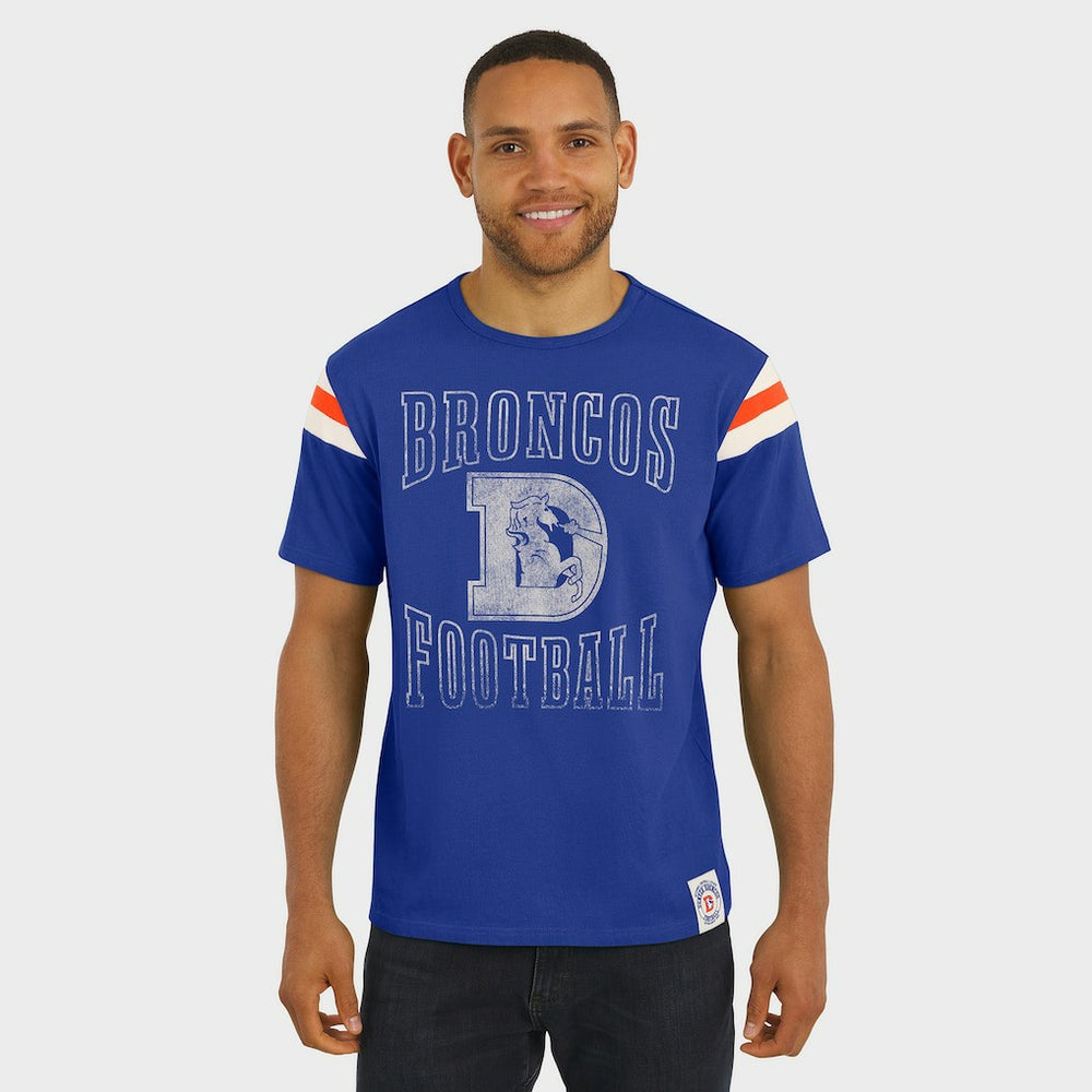 Denver Broncos Darius Rucker Collection Distressed Throwback Shoulder Stripe T-Shirt | NFL US
