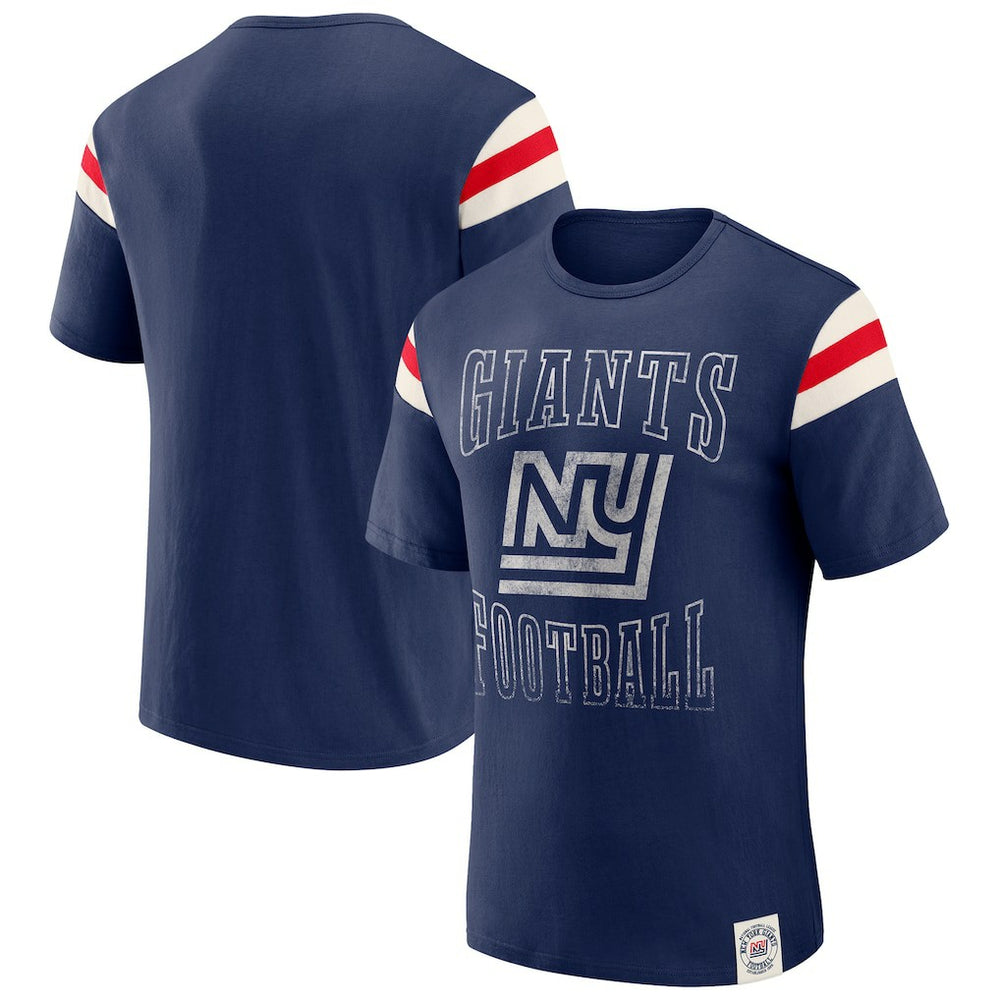 New York Giants Darius Rucker Collection Distressed Throwback Shoulder Stripe T-Shirt | NFL Online