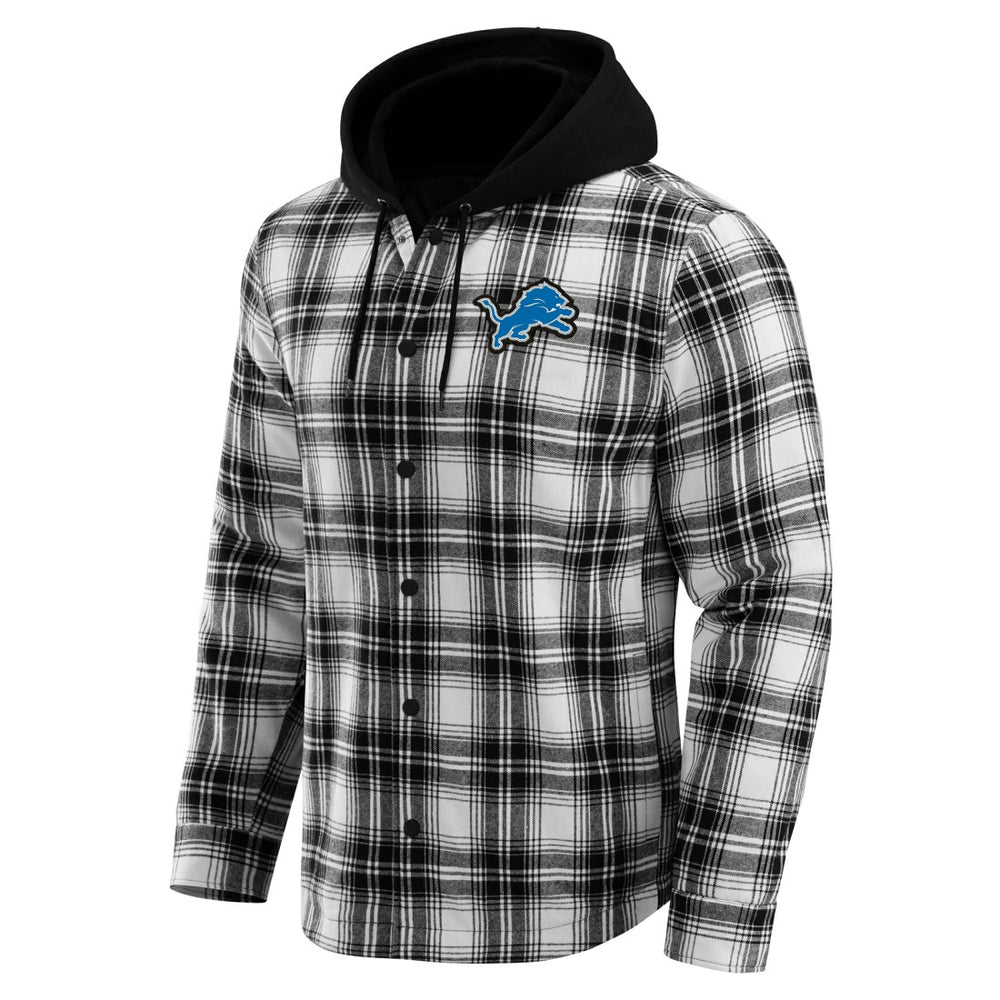 Detroit Lions NFL x Darius Rucker Collection Plaid Flannel Quilted Full-Snap Hooded Shacket | NFL Outlet
