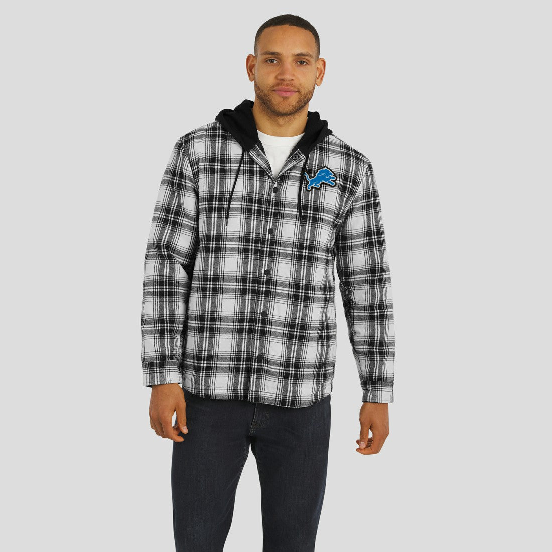 Detroit Lions NFL x Darius Rucker Collection Plaid Flannel Quilted Full-Snap Hooded Shacket | NFL Outlet