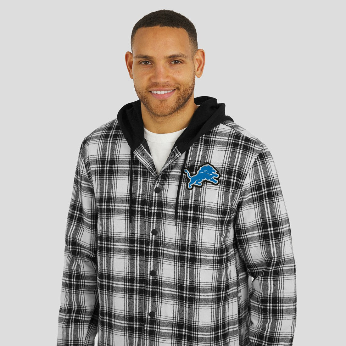 Detroit Lions NFL x Darius Rucker Collection Plaid Flannel Quilted Full-Snap Hooded Shacket | NFL Outlet