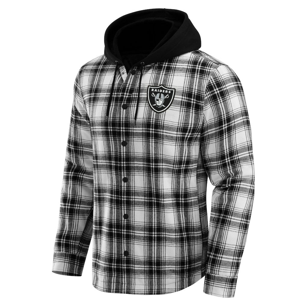 Las Vegas Raiders NFL x Darius Rucker Collection Plaid Flannel Quilted Full-Snap Hooded Shacket | NFL Discount