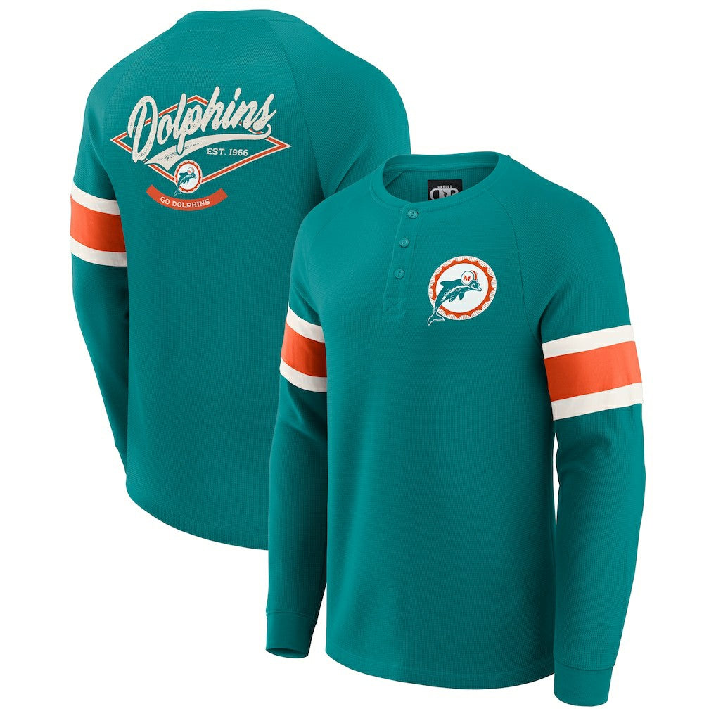 Miami Dolphins Darius Rucker Collection Waffle-Knit Raglan Long Sleeve Henley T-Shirt | NFL Sale