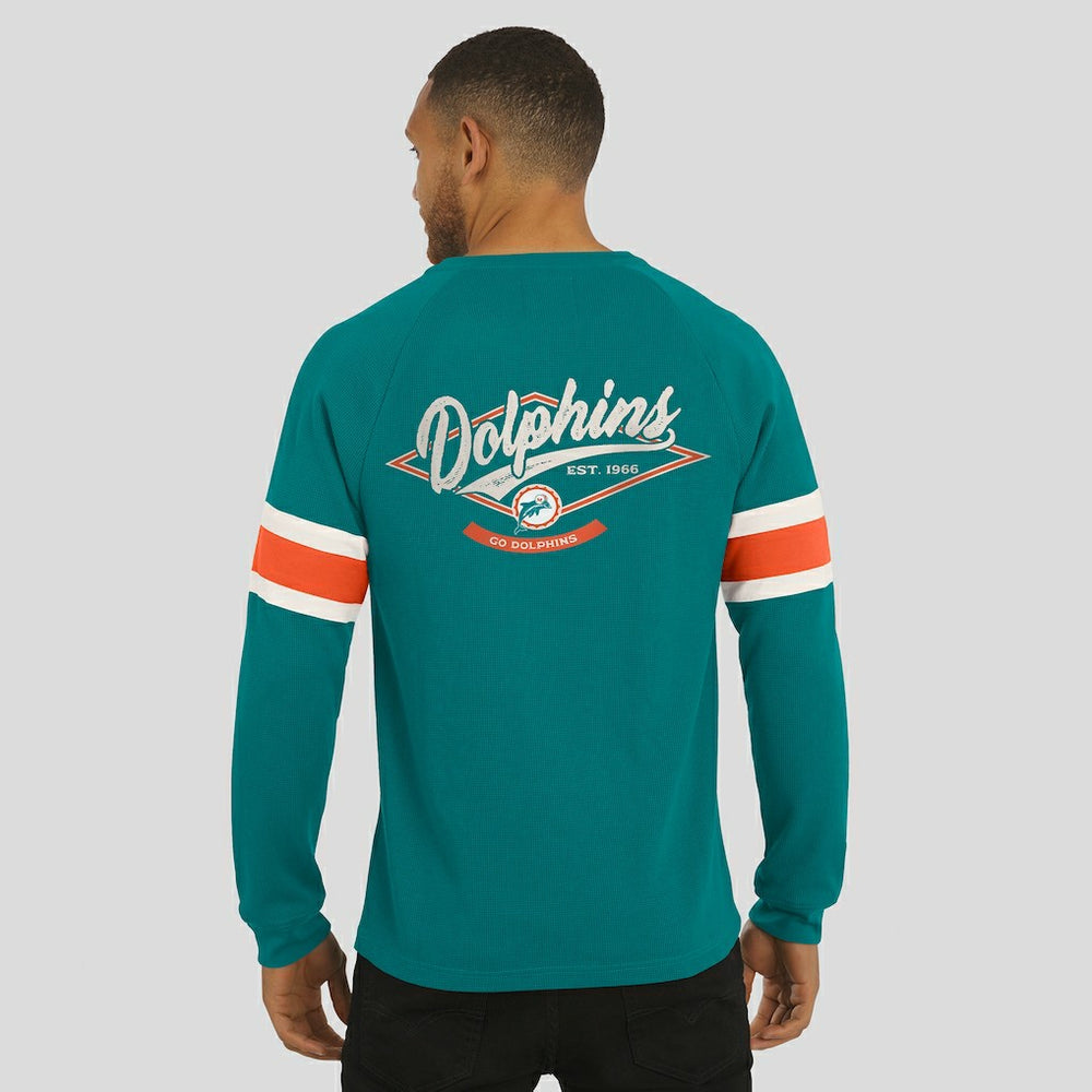 Miami Dolphins Darius Rucker Collection Waffle-Knit Raglan Long Sleeve Henley T-Shirt | NFL Sale