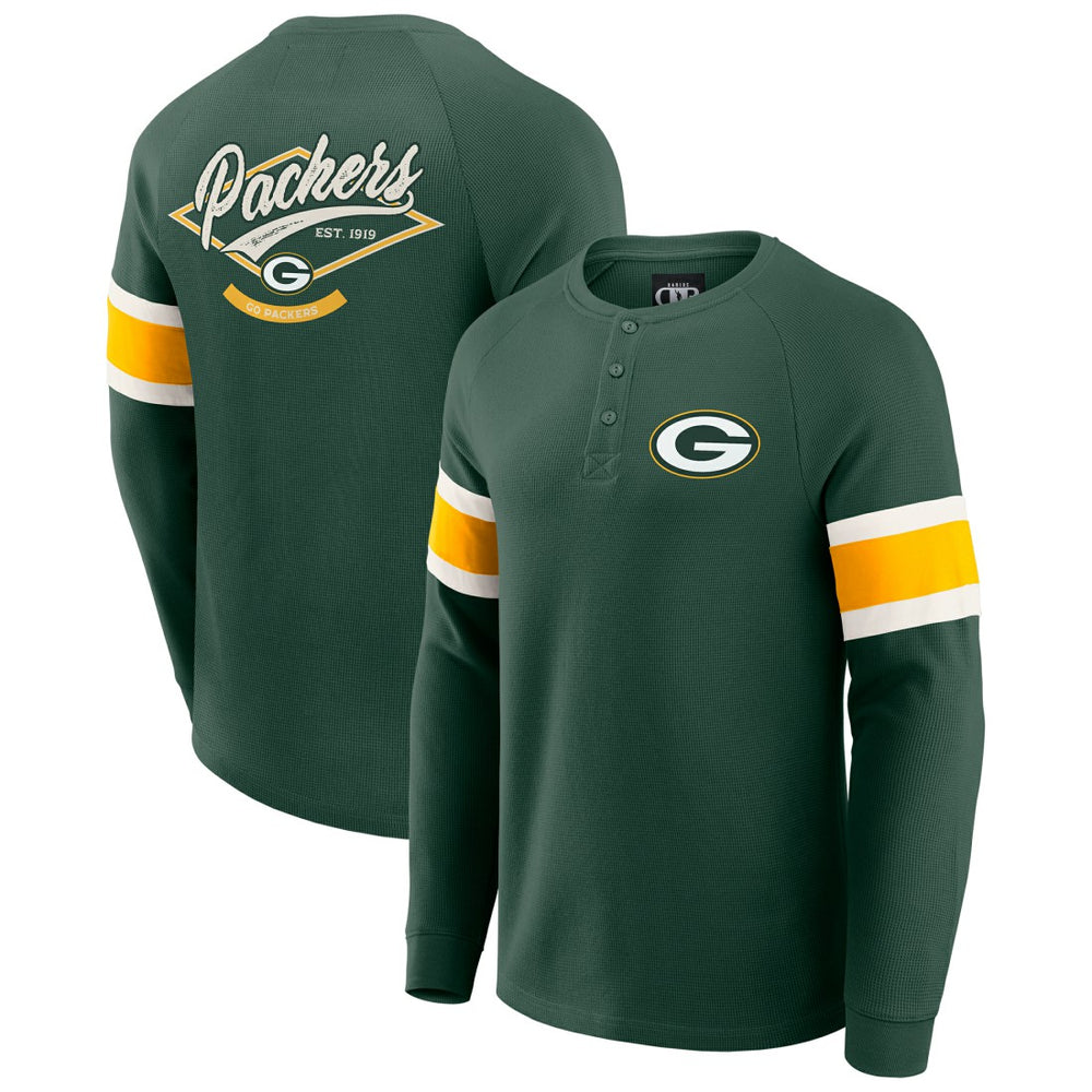 Green Bay Packers Darius Rucker Collection Waffle-Knit Raglan Long Sleeve Henley T-Shirt | NFL Outlet