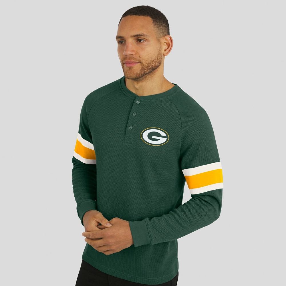 Green Bay Packers Darius Rucker Collection Waffle-Knit Raglan Long Sleeve Henley T-Shirt | NFL Outlet