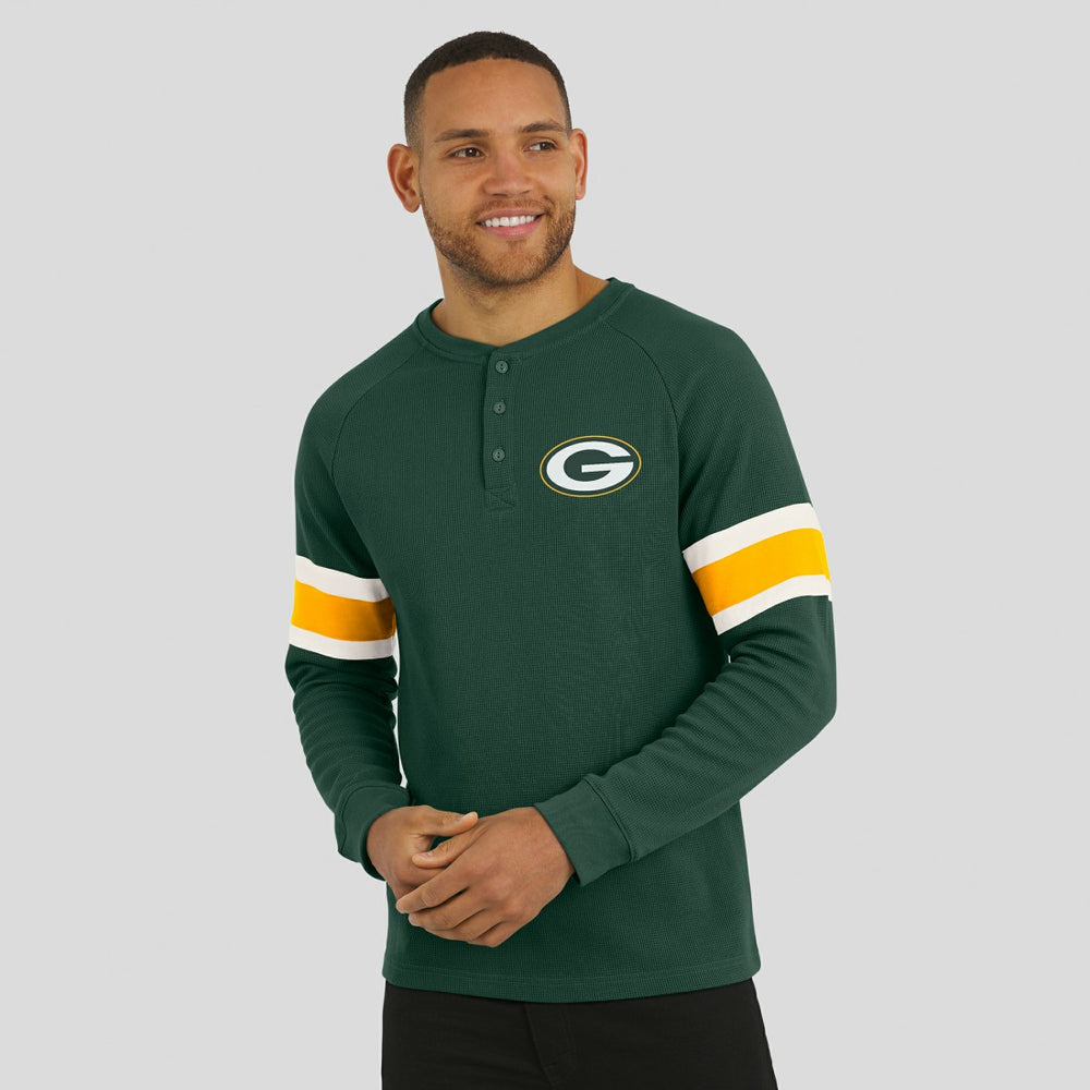 Green Bay Packers Darius Rucker Collection Waffle-Knit Raglan Long Sleeve Henley T-Shirt | NFL Outlet
