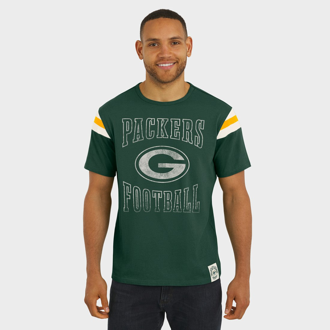 Green Bay Packers Darius Rucker Collection Football Stripe Sleeve T-Shirt | NFL Outlet