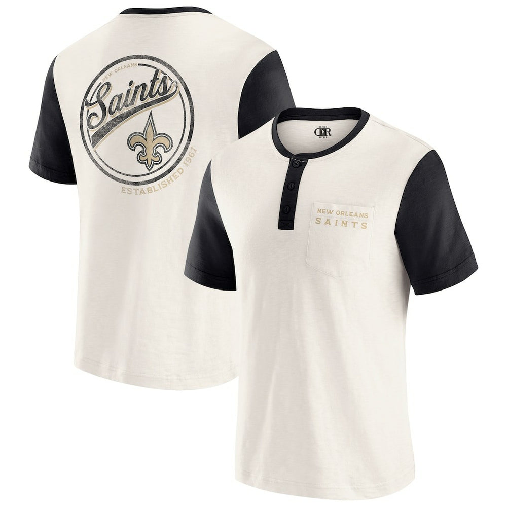 New Orleans Saints Darius Rucker Collection Henley Colorblock Slub Pocket T-Shirt | NFL Online
