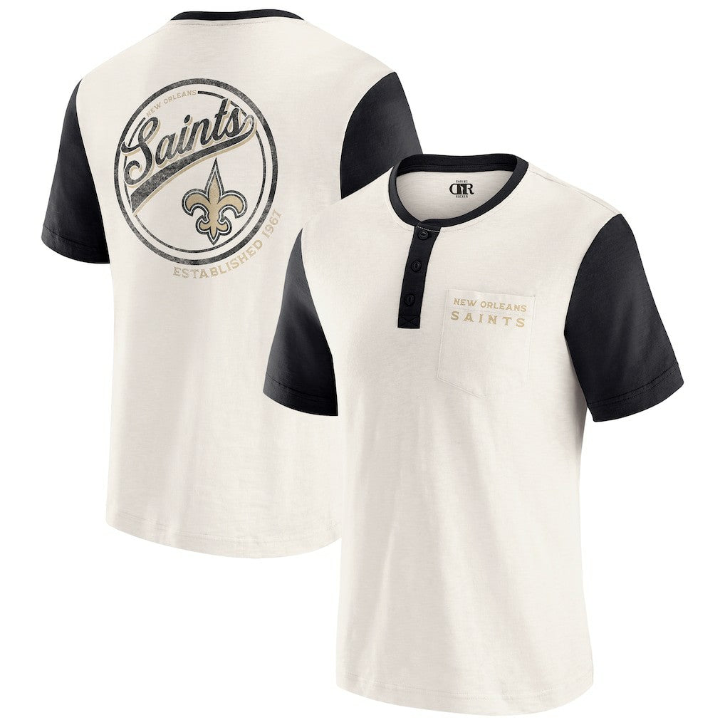 New Orleans Saints Darius Rucker Collection Henley Colorblock Slub Pocket T-Shirt | NFL Online
