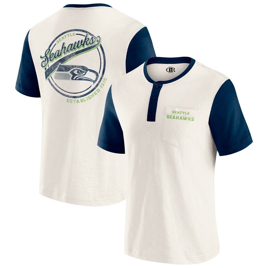 Seattle Seahawks Darius Rucker Collection Henley Colorblock Slub Pocket T-Shirt | NFL US