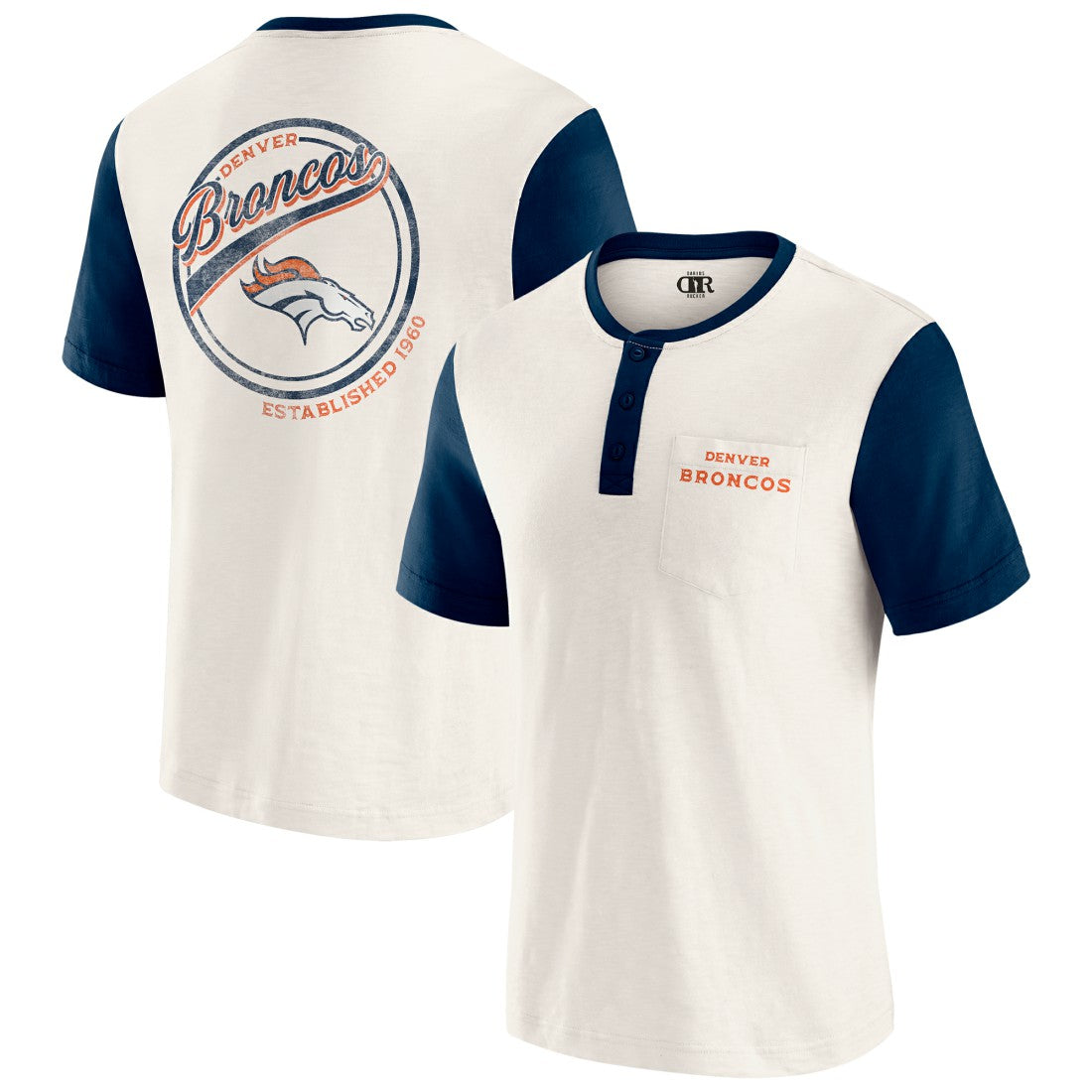Denver Broncos Darius Rucker Collection Henley Colorblock Slub Pocket T-Shirt | NFL US